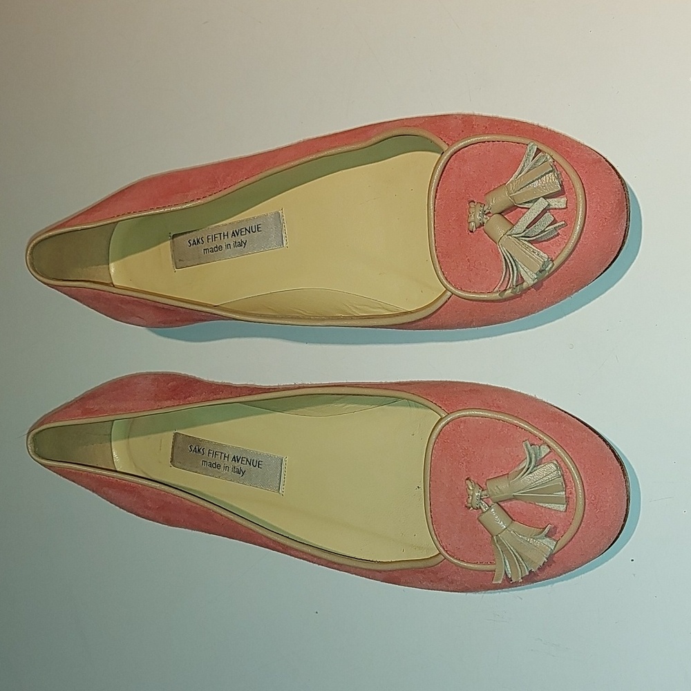 Saks Fifth Avenue Coral Suede Tassel Loafers